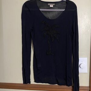 Tommy Bahama Black Palm Embellished Long Sleeve Top
